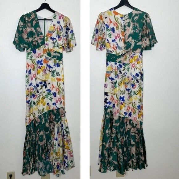 Fame and Partners Womens Size 2 Satin Floral Print Dress - Picture 1 of 8